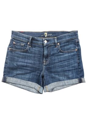 7 For All Mankind Women's Dark Blue Rolled Cuff Denim Shorts
